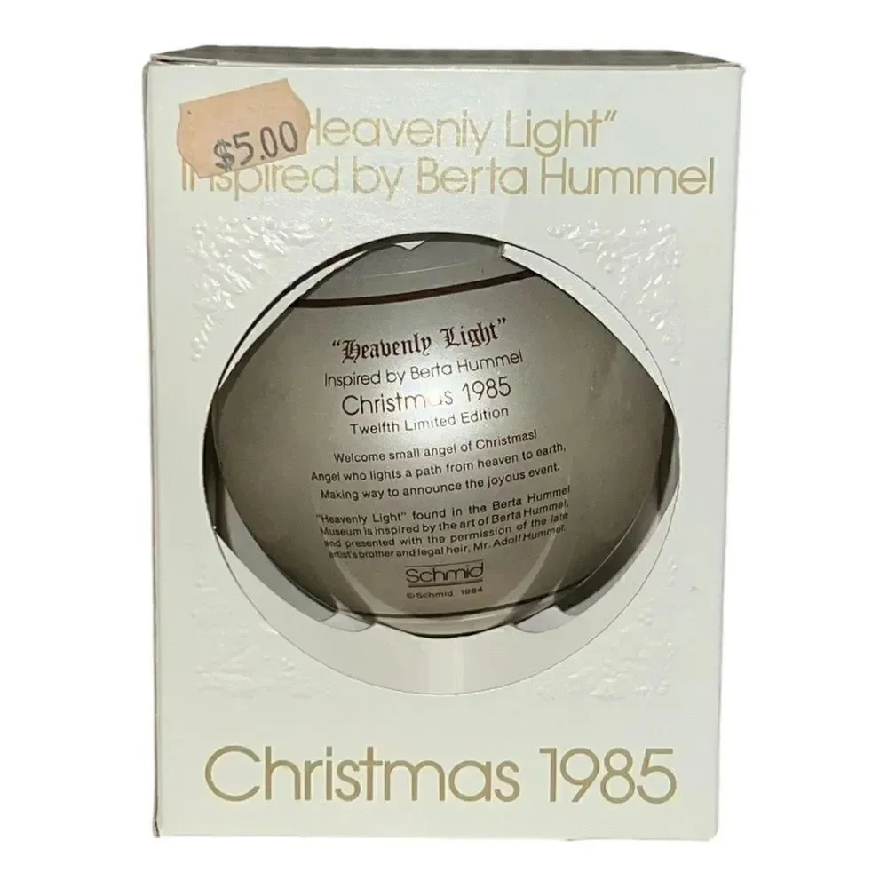 Schmid Berta Hummel Heavenly Light 1985 Christmas Glass Ornament W Box